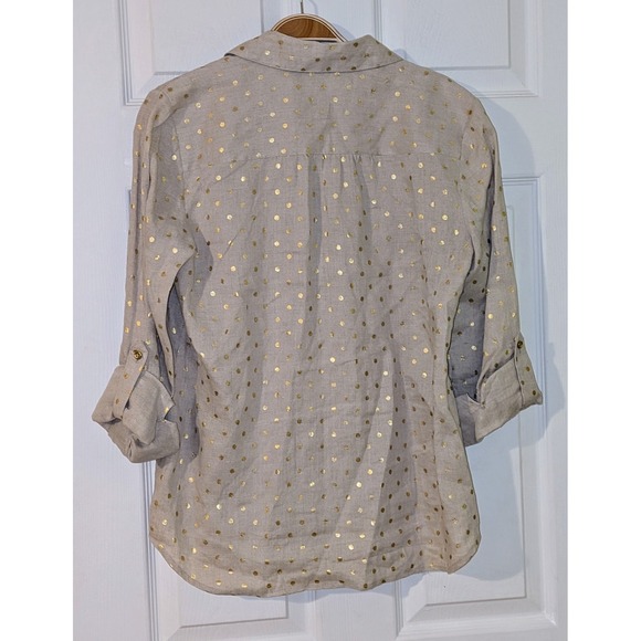 Charter Club Linen Luxury Gold Polka‎ Dot Button Down Shirt Size S NWOT - Picture 7 of 7